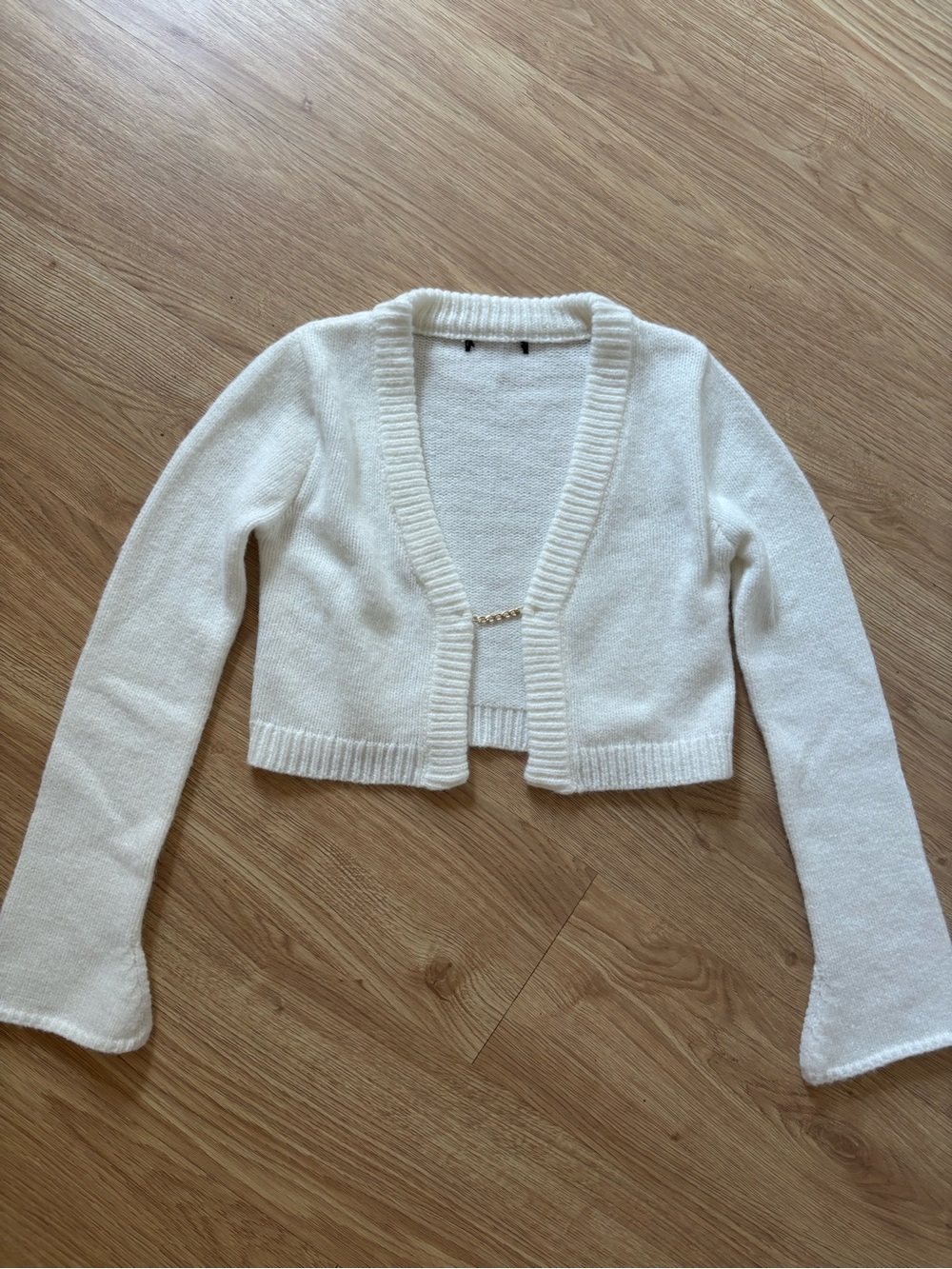 Cropped White Knit Cardigan Sweater